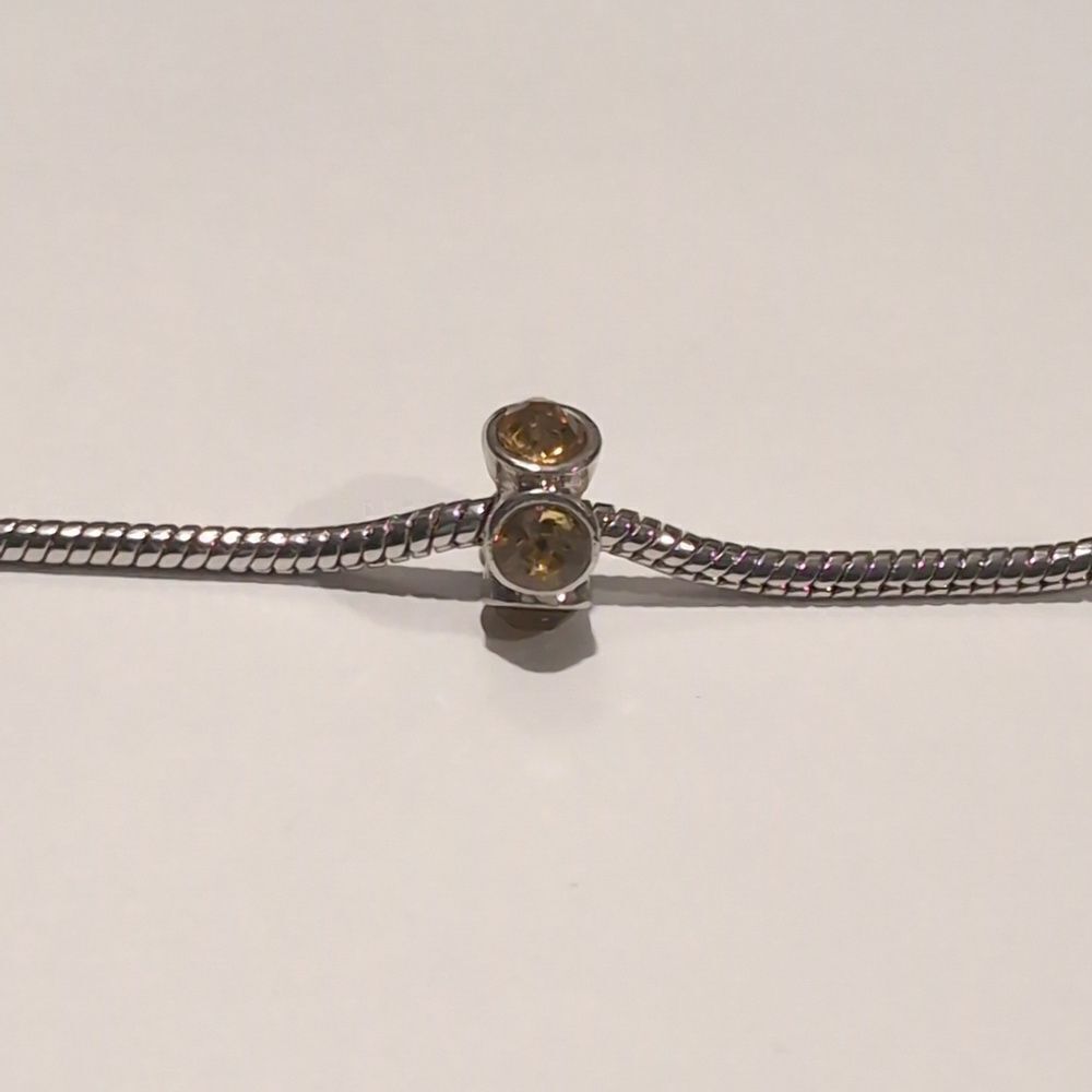 Silver Yellowish Amber Rhinestones‎ Spacer Charm for Pandora Style Bracelet